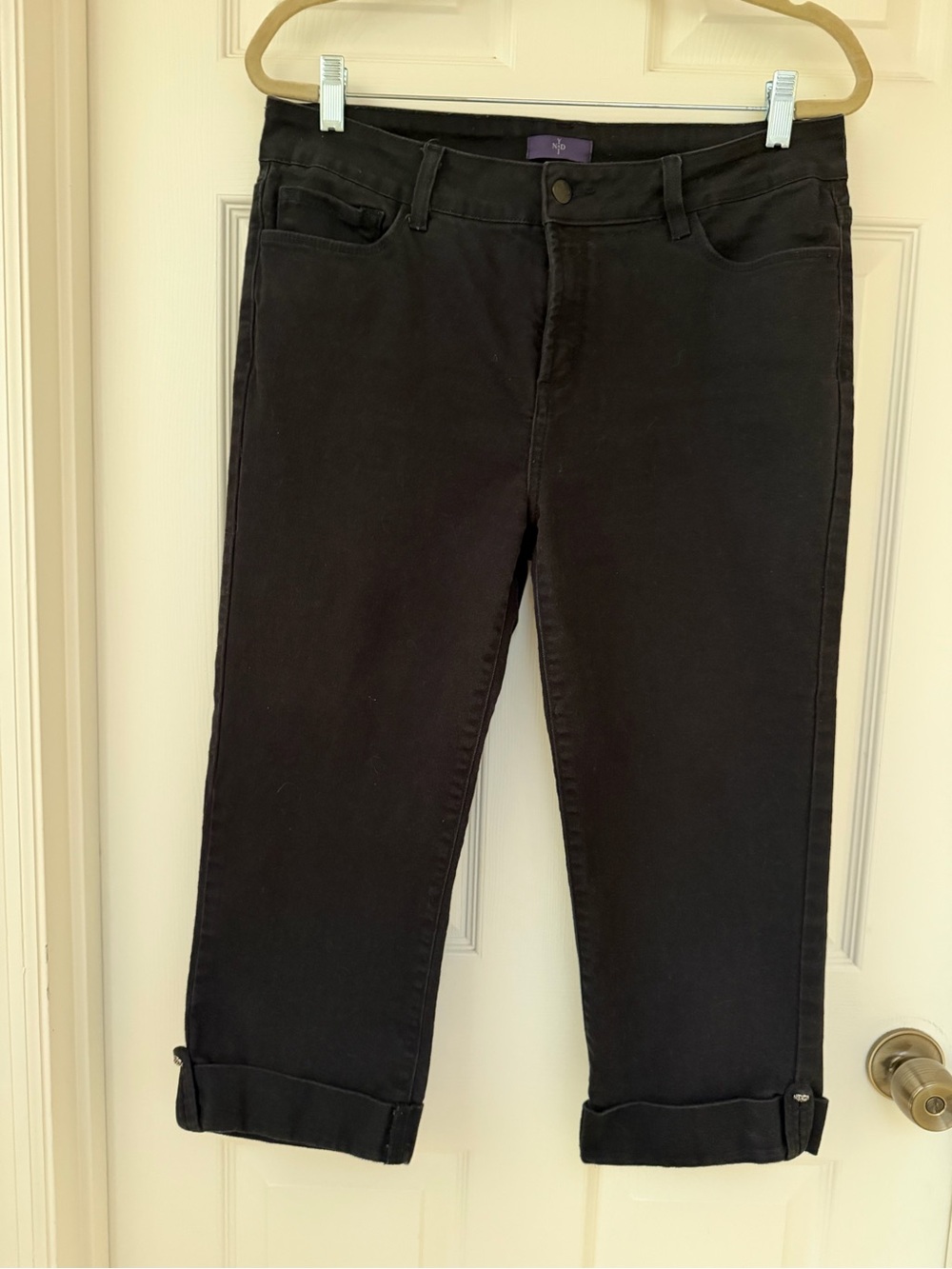 NYDJ Black Cropped Capri Jeans with Cuffed Hem